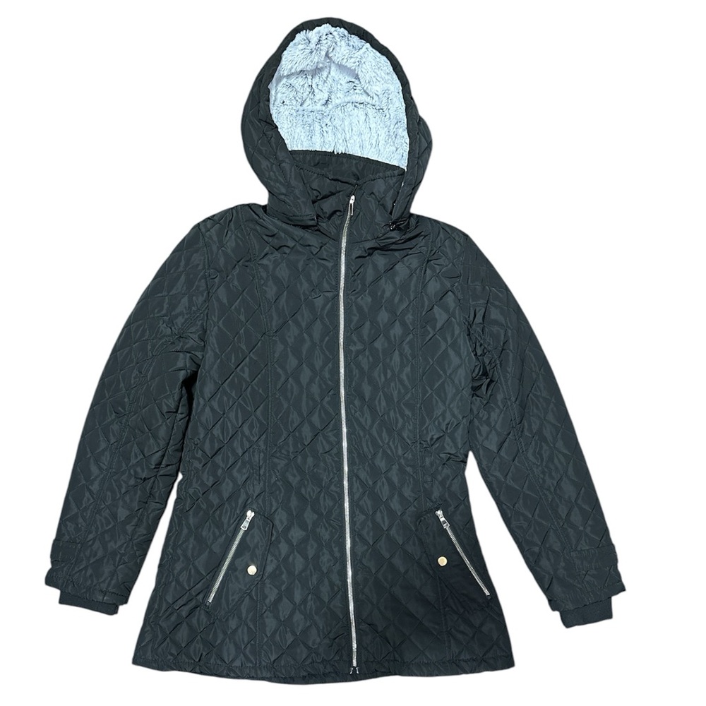 Greenlander Black Fleece Lined Hooded Quilted Zip Coat Jacket